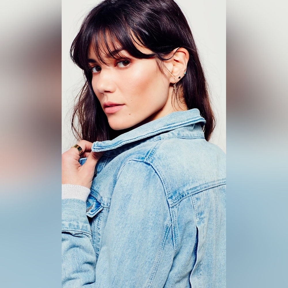 Free People Light Wash Denim Jacket Crop Small S - Picture 7 of 15
